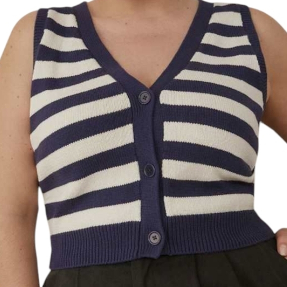 Reformation Zola Sweater Vest Womens Large Nautical Coastal Y2K Striped Cotton - Picture 1 of 13